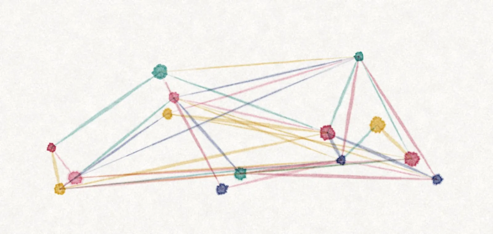 Watercolor: colored dots scattered across the page, joined by many crisscrossing lines