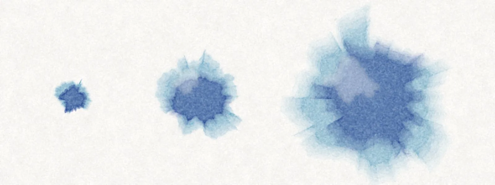 Watercolor: three blue blobs, each much larger than the last